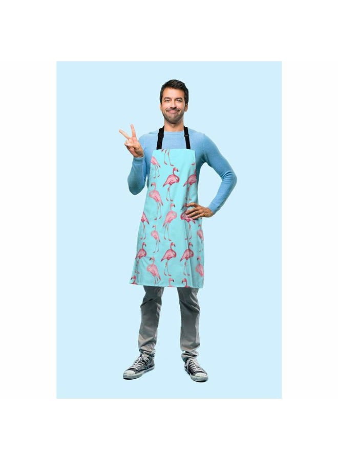 Beabes Pink Flamingo Chef Apron 27 X 31 Inch Tropical Pink Birds Animal On Blue Non-Pilling Bib Aprons For BBQ Grilling Gardening Kitchen With Adjustable Neck Strap - Image 3