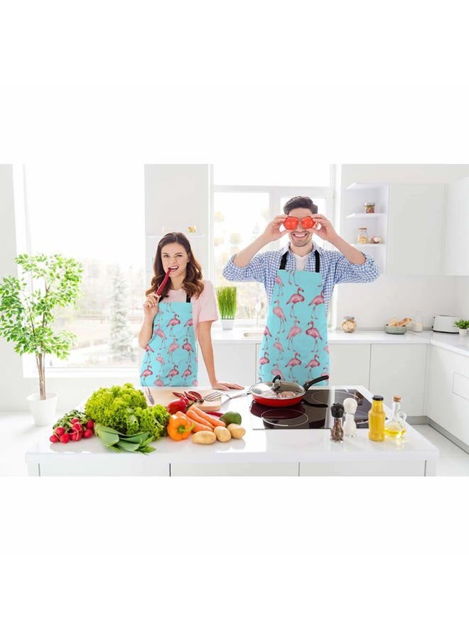 Beabes Pink Flamingo Chef Apron 27 X 31 Inch Tropical Pink Birds Animal On Blue Non-Pilling Bib Aprons For BBQ Grilling Gardening Kitchen With Adjustable Neck Strap - Image 2