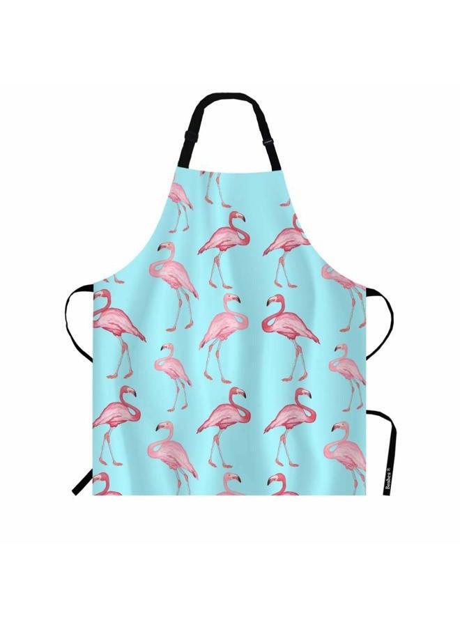 Beabes Pink Flamingo Chef Apron 27 X 31 Inch Tropical Pink Birds Animal On Blue Non-Pilling Bib Aprons For BBQ Grilling Gardening Kitchen With Adjustable Neck Strap - Image 1