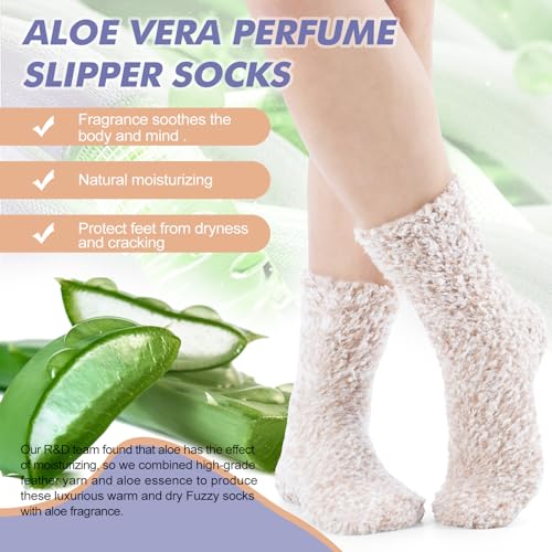 Revosoxs Fuzzy Socks with Grips for Women Men,Non Slip Hospital Crew Cozy Socks with Aloe Vera Perfume(Black+Grey+Brown) - Image 5