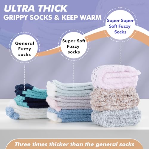 Revosoxs Fuzzy Socks with Grips for Women Men,Non Slip Hospital Crew Cozy Socks with Aloe Vera Perfume(Black+Grey+Brown) - Image 2