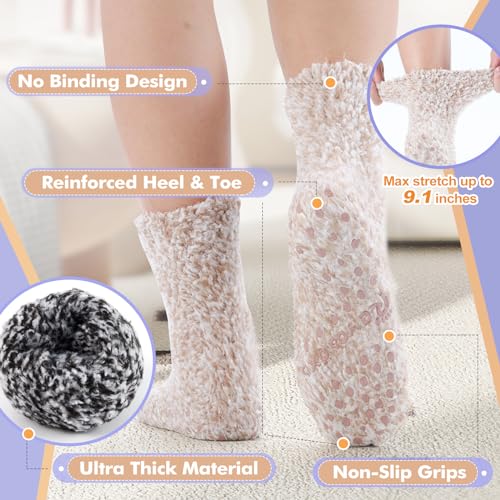 Revosoxs Fuzzy Socks with Grips for Women Men,Non Slip Hospital Crew Cozy Socks with Aloe Vera Perfume(Black+Grey+Brown) - Image 4