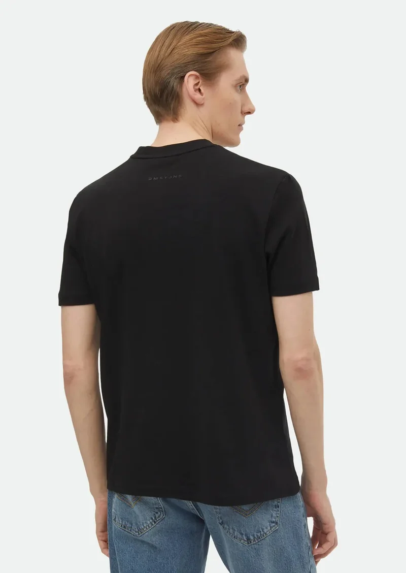 RAMSEY Black Printed Crew Neck 100% Cotton T-Shirt