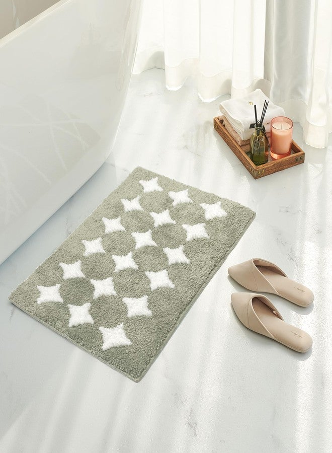 Tititex Luxury Sage Green Rhombus Stars Bathroom Rug, 17"x25" Classic Extra Soft and Absorbent Microfiber Bath Rugs, Non-Slip Plush Shaggy Bath Carpet for Bathroom Floor - Image 1