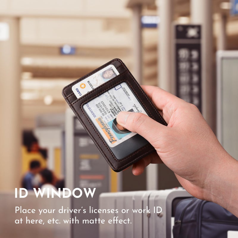 Buffway Mens Slim Wallet, Minimalist Thin Front Pocket Leather Credit Card Holder with RFID Blocking for Work Travel - Pebble Brown - Image 4