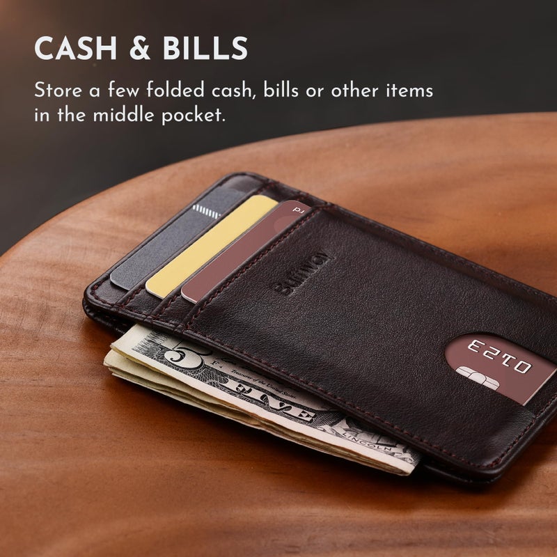 Buffway Mens Slim Wallet, Minimalist Thin Front Pocket Leather Credit Card Holder with RFID Blocking for Work Travel - Pebble Brown - Image 5