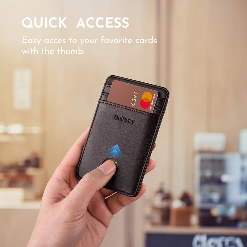 Buffway Mens Slim Wallet, Minimalist Thin Front Pocket Leather Credit Card Holder with RFID Blocking for Work Travel - Pebble Brown - Image 3