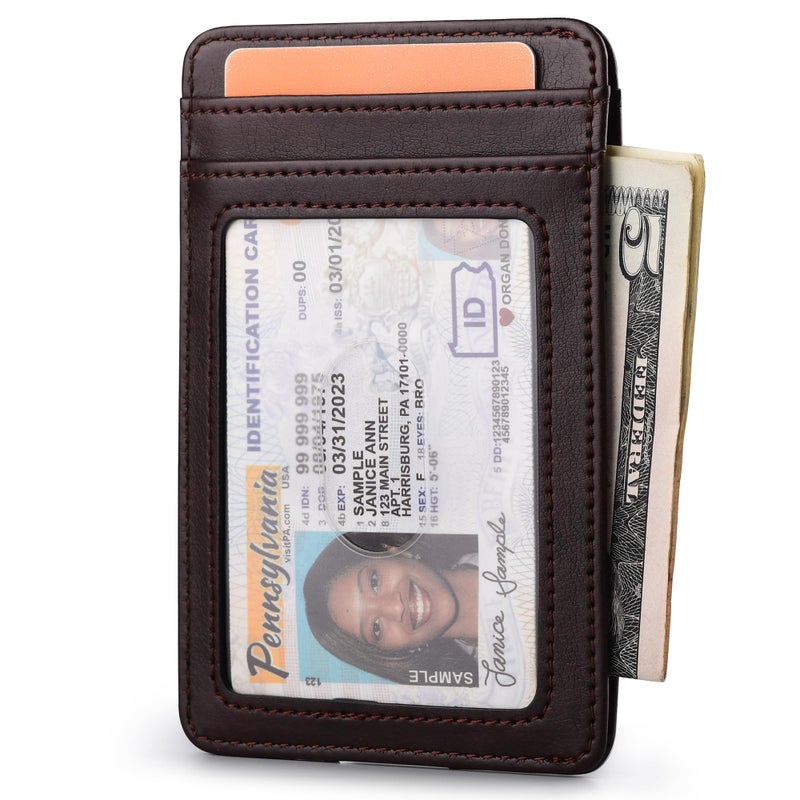 Buffway Mens Slim Wallet, Minimalist Thin Front Pocket Leather Credit Card Holder with RFID Blocking for Work Travel - Pebble Brown - Image 2