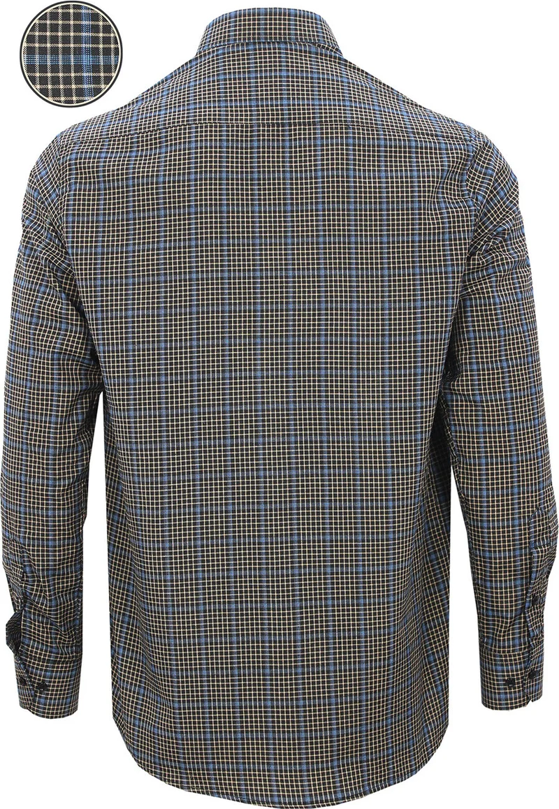 فاريتا Men's Black Blue Classic Cut Check Collar Buttoned One Pocket Long Sleeve Shirt
