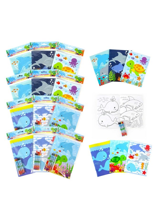 TINYMILLS Sea Turtles Animals Coloring Book Set With 12 Coloring Books And 48 Crayons Ocean Animals Birthday Party Supplies Favor Bag Filler Carnival Prizes Rewards - Image 2