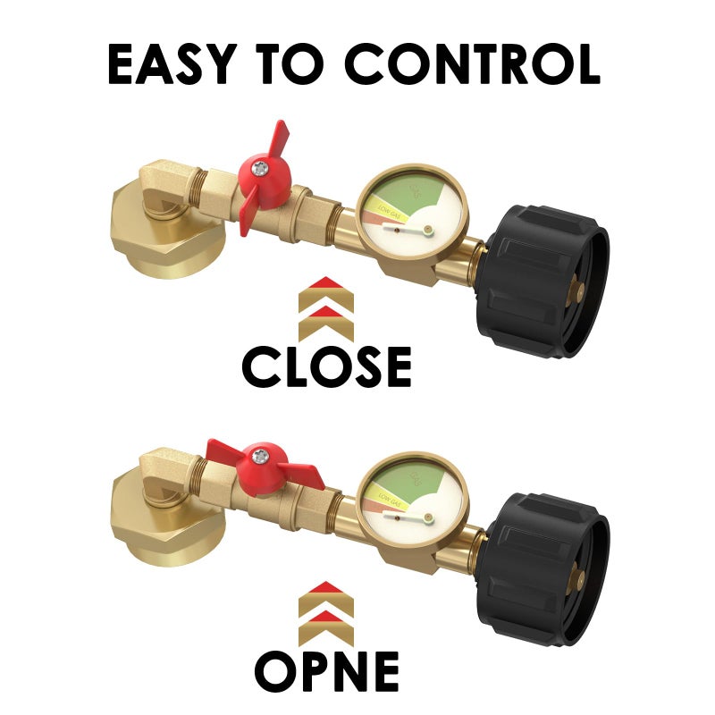 NQN Upgrade QCC1 Propane Refill Elbow Adapter with Propane Tank Gauge 90 Degree Propane Refill Pressure Adapter with ON/Off Control Valve for Camping Grill 1LB Bottle Refilled Gas from 5~40 LBS Cylinder - Image 3