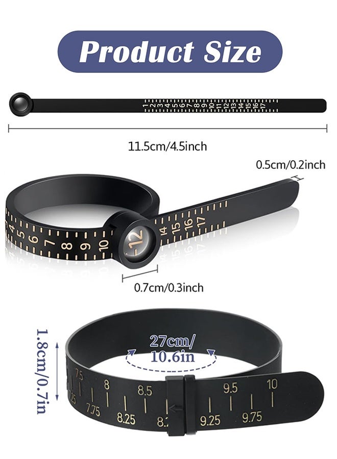 دبليو أف أف أو مجموعة أدوات قياس الحلقة وأداة قياس الحاجز للحزام -مع زجاج مكبر قابل لإعادة الاستخدام قياس الإصبع لحجم الحلقة -الحجم الأمريكي، أداة قياس الحاجز الشامل -أحجام المملكة المتحدة -للنساء الرجال (أسود) - Image 2