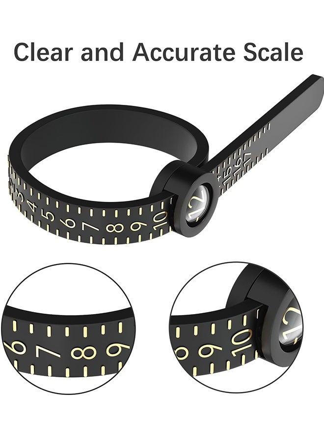 دبليو أف أف أو مجموعة أدوات قياس الحلقة وأداة قياس الحاجز للحزام -مع زجاج مكبر قابل لإعادة الاستخدام قياس الإصبع لحجم الحلقة -الحجم الأمريكي، أداة قياس الحاجز الشامل -أحجام المملكة المتحدة -للنساء الرجال (أسود) - Image 3