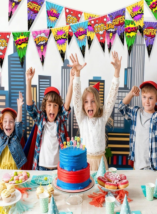 MinFyberd 5Pcs Hero Birthday Party Banner Decorations Super Theme Ceiling Hanging Banners 49.2 Ft Hero Action Paper Pennant Flag Heroes Bunting Banner Garland for Boys Birthday Party Supplies Wall Decoration - Image 4