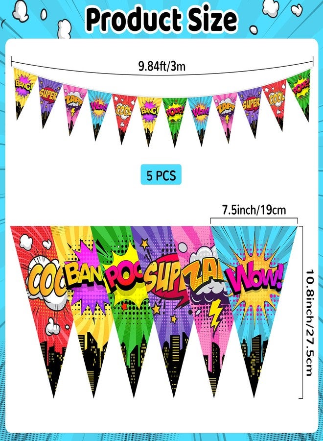 MinFyberd 5Pcs Hero Birthday Party Banner Decorations Super Theme Ceiling Hanging Banners 49.2 Ft Hero Action Paper Pennant Flag Heroes Bunting Banner Garland for Boys Birthday Party Supplies Wall Decoration - Image 2