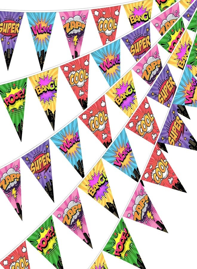 MinFyberd 5Pcs Hero Birthday Party Banner Decorations Super Theme Ceiling Hanging Banners 49.2 Ft Hero Action Paper Pennant Flag Heroes Bunting Banner Garland for Boys Birthday Party Supplies Wall Decoration - Image 1