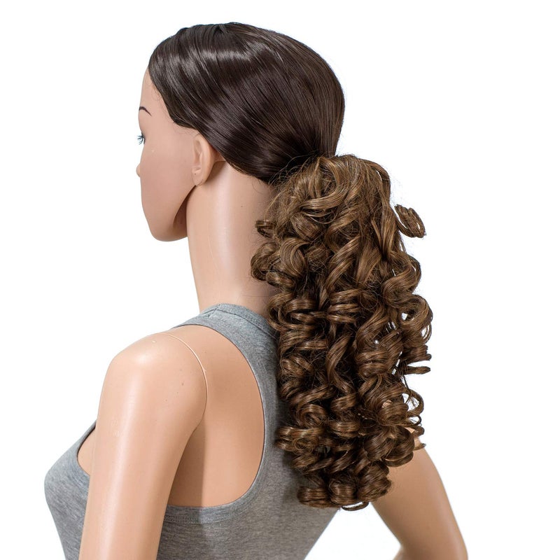 SWACC 12-Inch Short Screw Curls Claw Clip Ponytail Extensions Synthetic Clip in Drawstring Curly Ponytail Hairpiece Jaw Clip Hair Extension (Dark Brown Medium Auburn Mixed-4/30#) - Image 4
