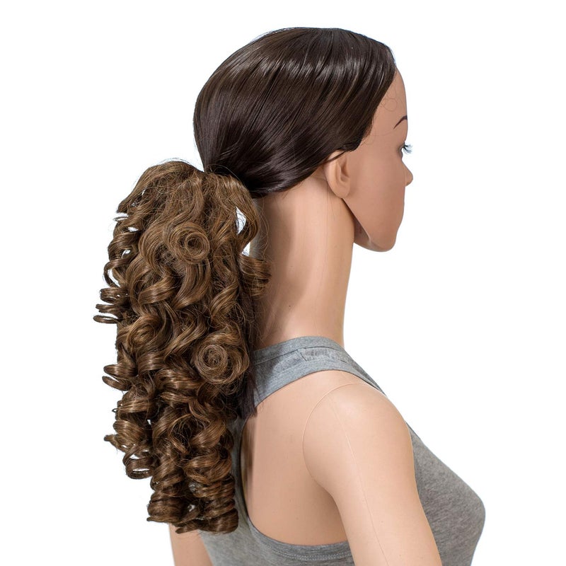 SWACC 12-Inch Short Screw Curls Claw Clip Ponytail Extensions Synthetic Clip in Drawstring Curly Ponytail Hairpiece Jaw Clip Hair Extension (Dark Brown Medium Auburn Mixed-4/30#) - Image 3