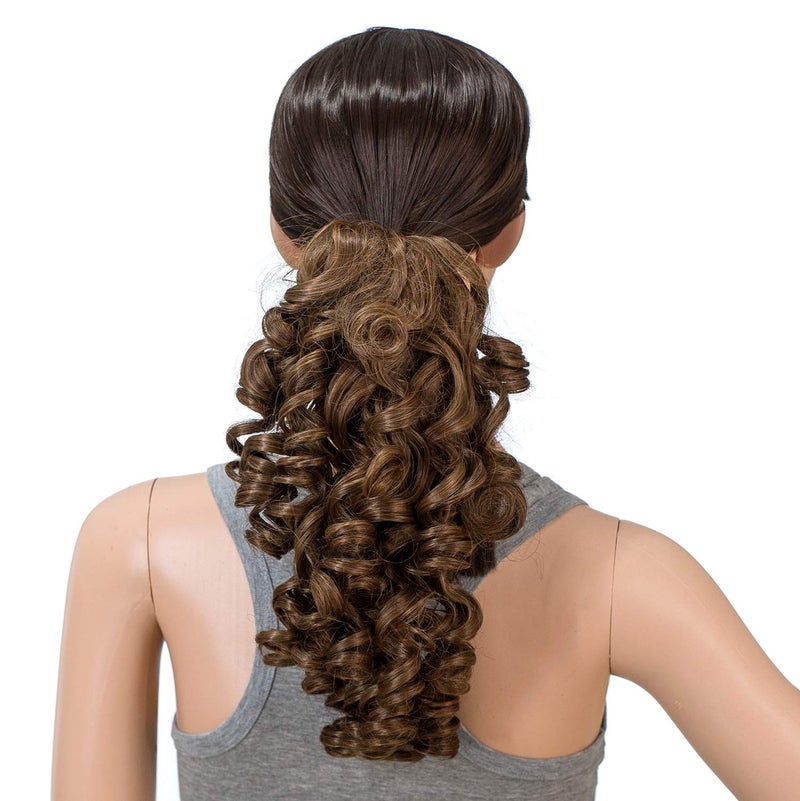 SWACC 12-Inch Short Screw Curls Claw Clip Ponytail Extensions Synthetic Clip in Drawstring Curly Ponytail Hairpiece Jaw Clip Hair Extension (Dark Brown Medium Auburn Mixed-4/30#) - Image 2