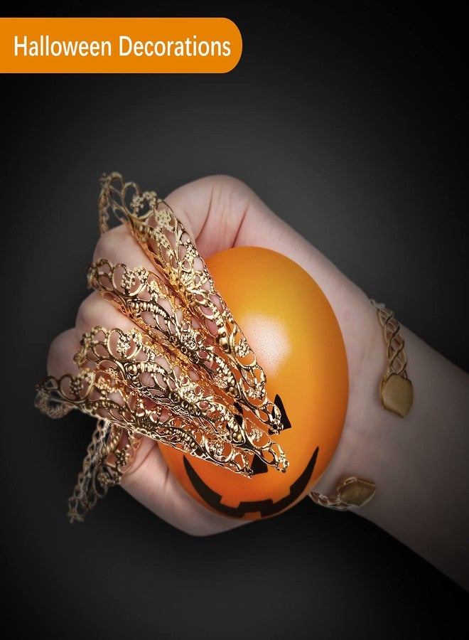 Maitys 2 Pcs Gold Bracelets Inlaid with Acrylic Women Belly Dance Gypsy Egyptian Bracelet with Finger Nails Halloween Costume (Ruby) - Image 5