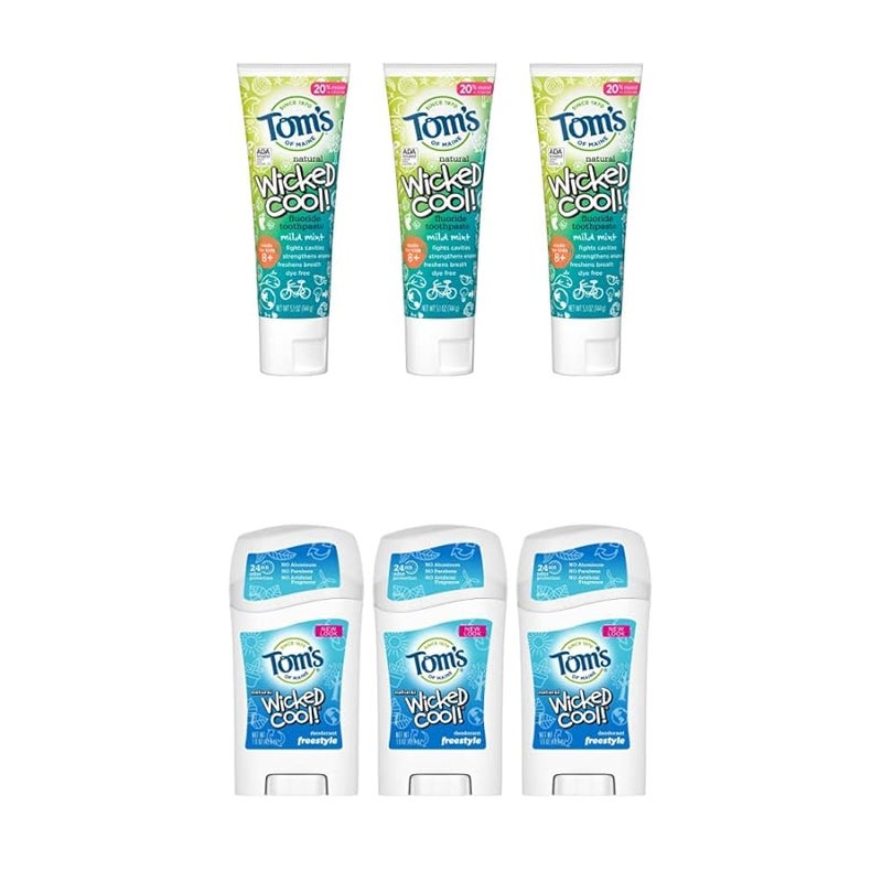 Toms of MaineNatural Tween Deodorant and Variety AluminumFree Cool Natural for Tweens Freestyle 16 oz 3Pack  ADA Approved Wicked Cool Natural Fluoride Toothpaste Mild Mint 51 oz