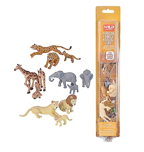 Wild Republic African Family Animal Figurines Tube Zoo Animal Toys Elephant Lion Giraffe and Cheetah Families Collection - Image 1