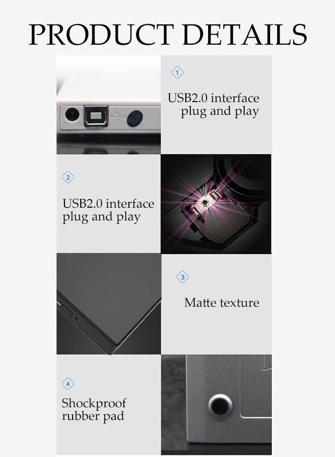 DUNISO Super Ultra Slim Portable DVD Drive with USB 2.0,External Drive with DISC Support , CD/DVD Burner & Reader for Laptops & Desktops (Black) - Image 3