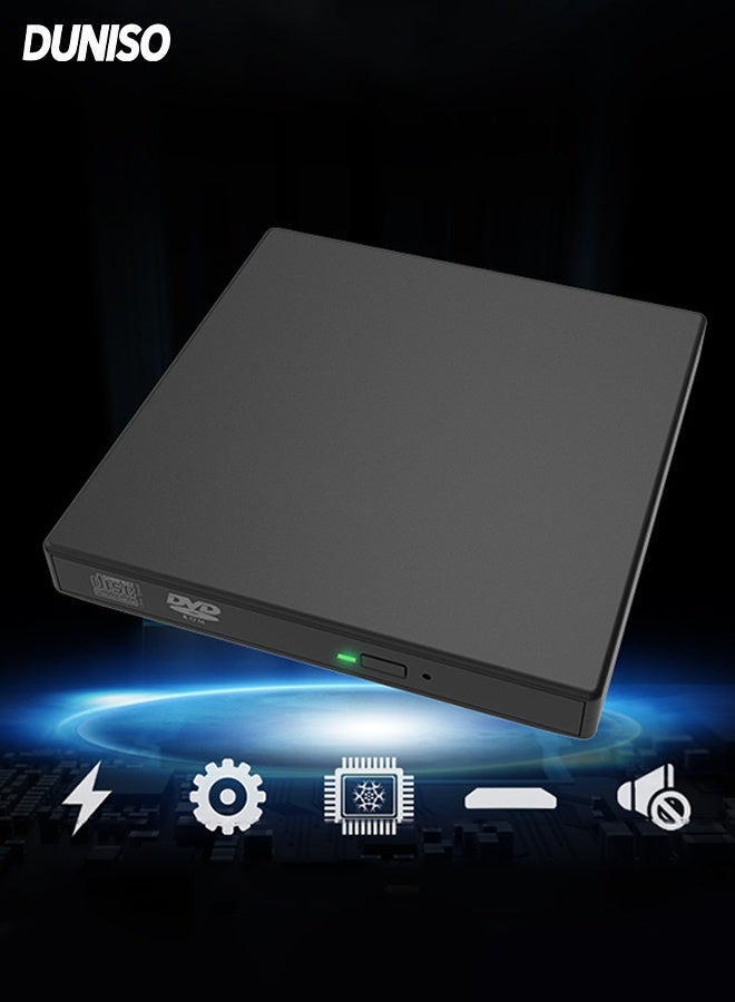 DUNISO Super Ultra Slim Portable DVD Drive with USB 2.0,External Drive with DISC Support , CD/DVD Burner & Reader for Laptops & Desktops (Black) - Image 1