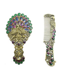 immatgar immatgar pharaonic Peafowl makeup pocket mirror with comb ancient Egyptian souvenirs gifts for women and mother from Egypt (Peafowl 9 - Burnt Yellow - 13.5 CM Tall)  - Image 1