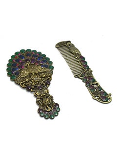 immatgar immatgar pharaonic Peafowl makeup pocket mirror with comb ancient Egyptian souvenirs gifts for women and mother from Egypt (Peafowl 9 - Burnt Yellow - 13.5 CM Tall)  - Image 2