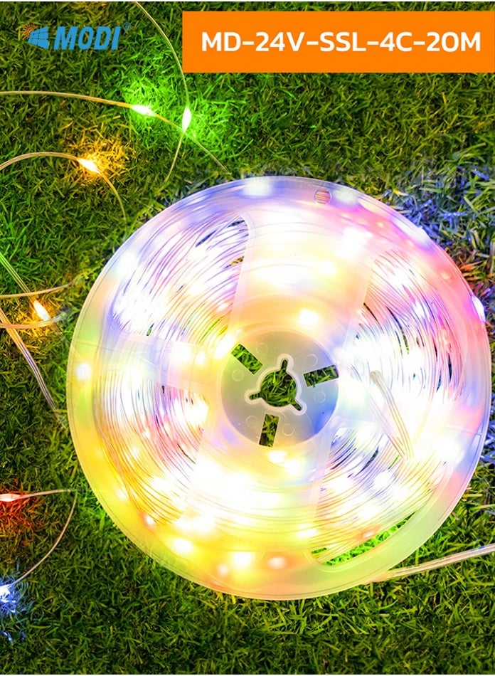 MODI Solar LED String Lights 24V 7W RGB 4-Color | 8 Lighting Modes with Remote Control & Timer | USB & Solar Dual Power | Waterproof Outdoor Decorative Lights for Garden, Patio, Party, Christmas - Image 3