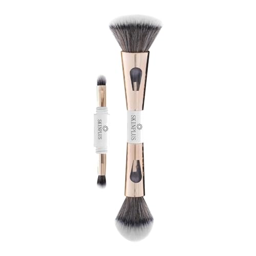 SKINPLUS 4 in 1 Travel Brush with Foundation, Powder, Eyeshadow Blending Brush | Soft Bristles Makeup Brushes Set for Women - Image 1
