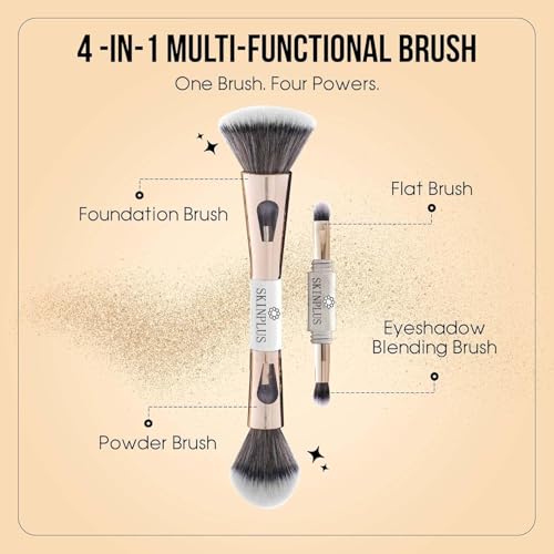 SKINPLUS 4 in 1 Travel Brush with Foundation, Powder, Eyeshadow Blending Brush | Soft Bristles Makeup Brushes Set for Women - Image 5