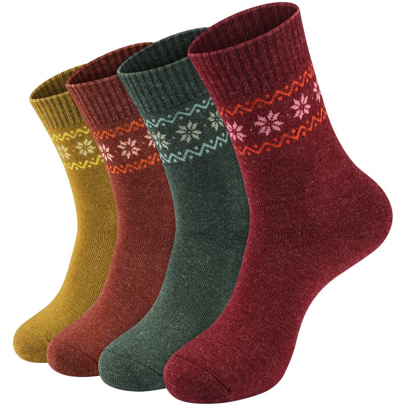 NinetoFiveLife Pack of 4 Womens Merino Wool Socks Winter Hiking Socks Knit Outdoor Recreation Socks Warm Soft and Comfortable - Image 1