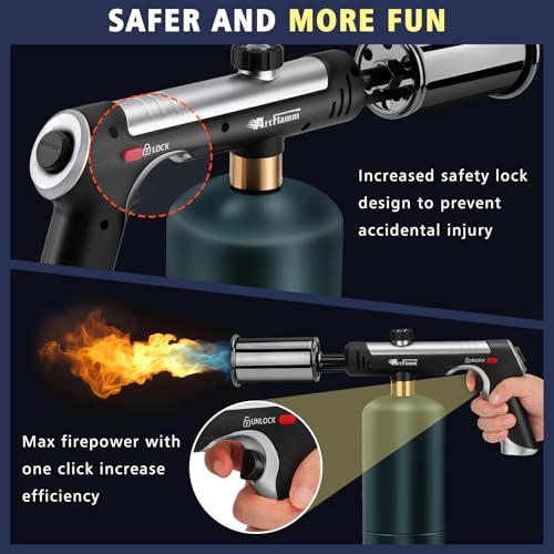 ARTFLAMM Powerful Propane Torch Gun Flamethrower with Turbo Mode Charcoal Torch Lighter with Safety Lock Kitchen Blow Torch for Cooking BBQ Searing Steak GrillTank Not Included - Image 3