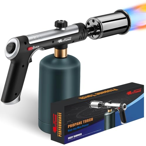 ARTFLAMM Powerful Propane Torch Gun Flamethrower with Turbo Mode Charcoal Torch Lighter with Safety Lock Kitchen Blow Torch for Cooking BBQ Searing Steak GrillTank Not Included - Image 1