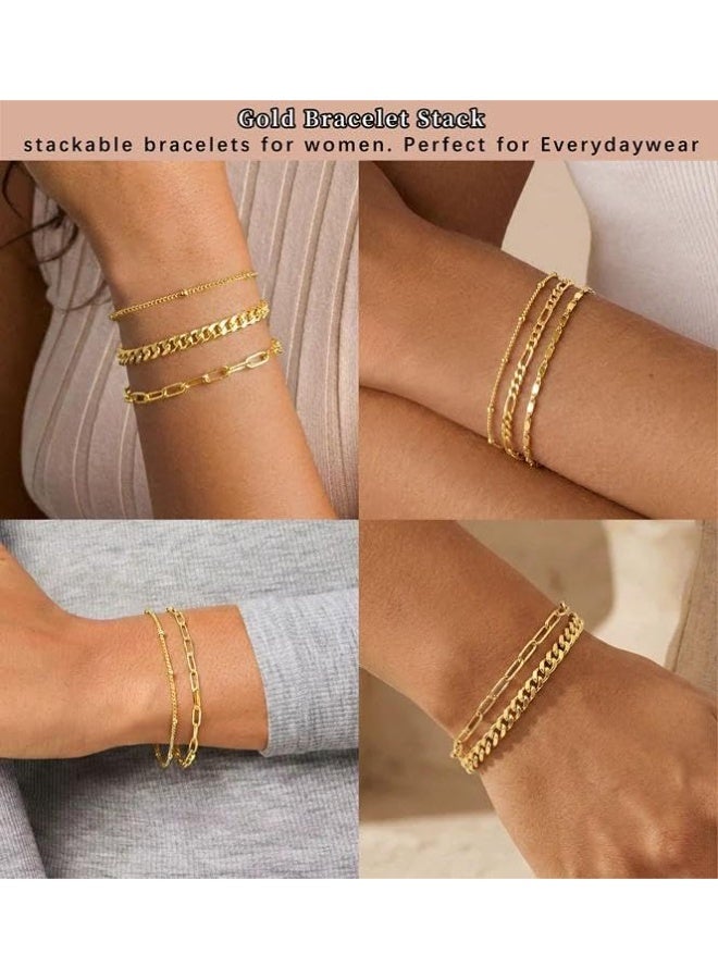 Gold Bracelets Set for Women, 14K Gold Plated Dainty Stackable Paperclip Cuban Link Chain Bracelets – Simple Cute Cuff Bracelet Jewelry Set, Adjustable 17.8 cm + 5.1 cm - Image 5