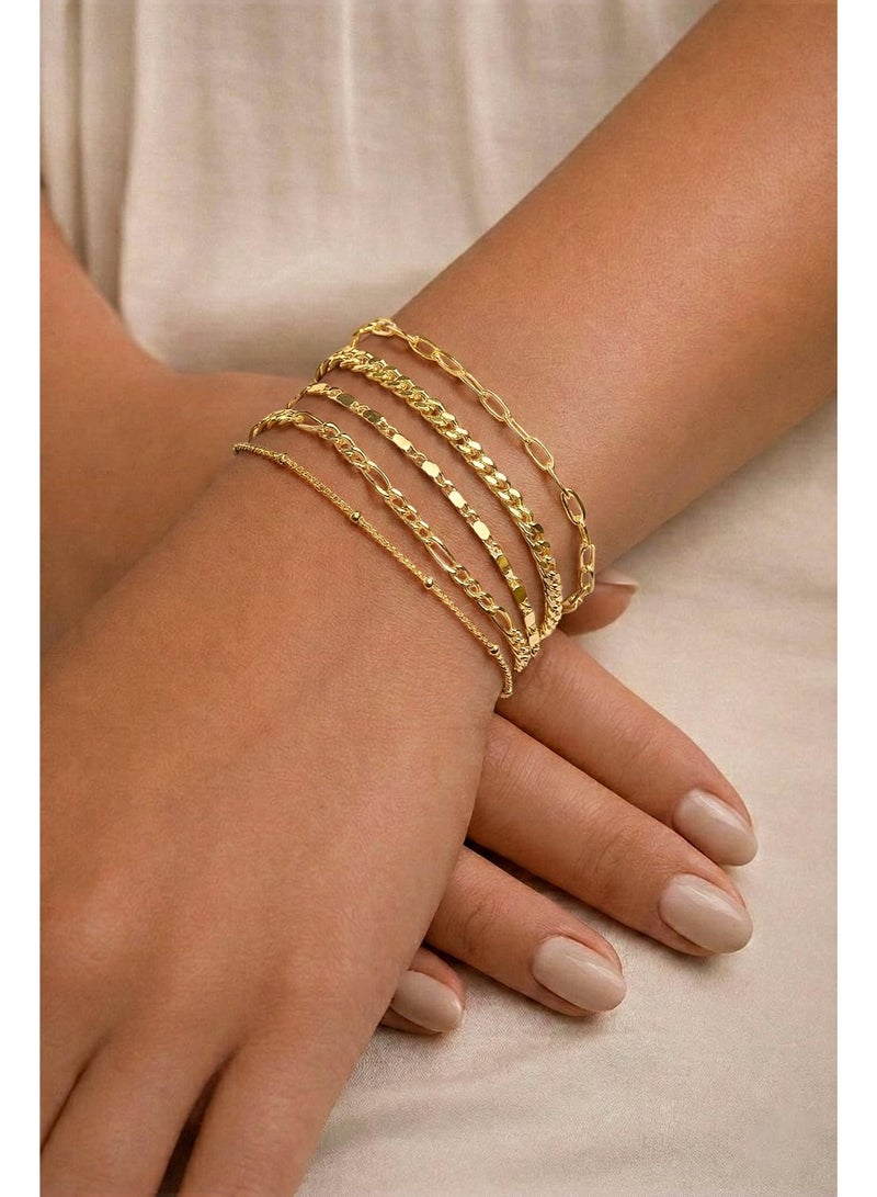 Gold Bracelets Set for Women, 14K Gold Plated Dainty Stackable Paperclip Cuban Link Chain Bracelets – Simple Cute Cuff Bracelet Jewelry Set, Adjustable 17.8 cm + 5.1 cm - Image 3