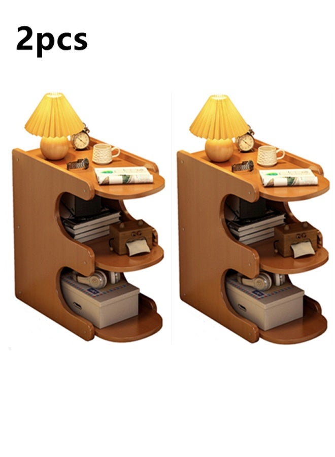 كوتيس طاولة بجانب السرير من كوتيس، قطعتين، 3 طبقات، طاولة بجانب السرير، خزانة بجانب السرير، طاولة جانبية، طاولة نهاية، طاولة أريكة لغرفة النوم، غرفة المعيشة، المكتب، خشب الخيزران، MDF، 40 × 30 × 48 سم - Image 1