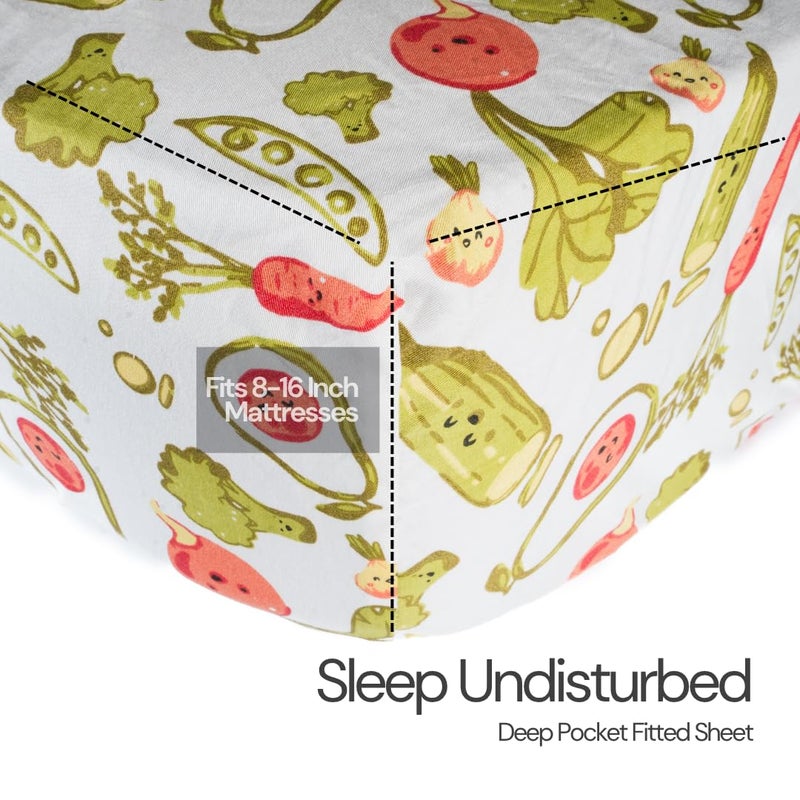 Salt Earth 100% Cotton 210TC Kids Bedsheet, Twin Sheets Set for Toddler Bed, 3 Piece Bedding Set Including Flat Sheet, Fitted Sheet, and Pillowcase, Themed Sheets for a Playful Kids Bed (Veggie) - Image 5