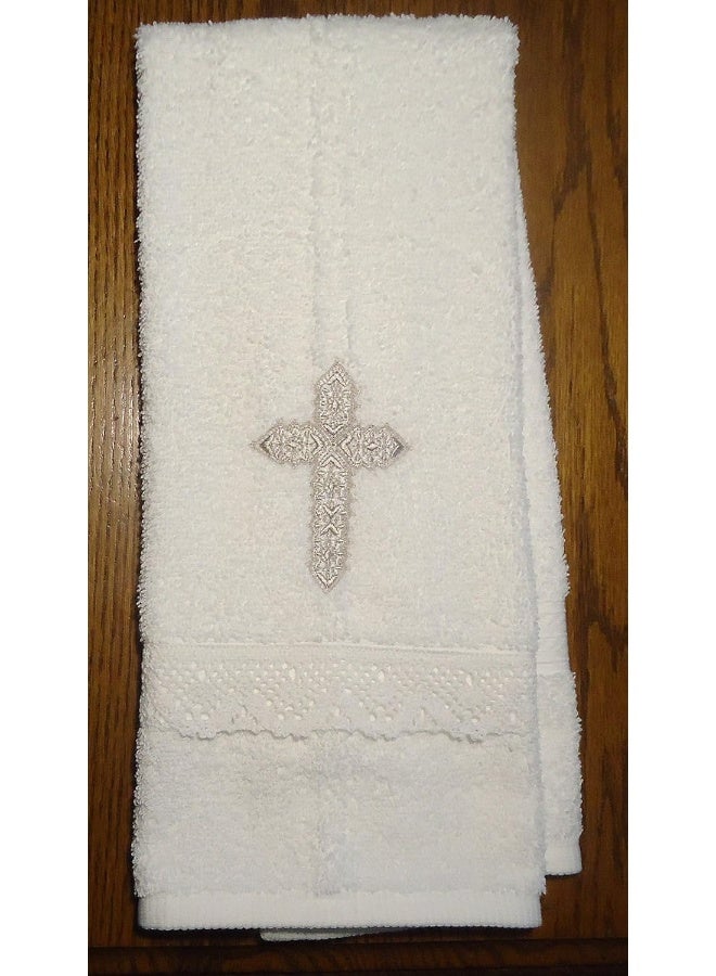 Integrity Designs Baby Baptism Towel with Cross Embroidery and Lace - Image 3