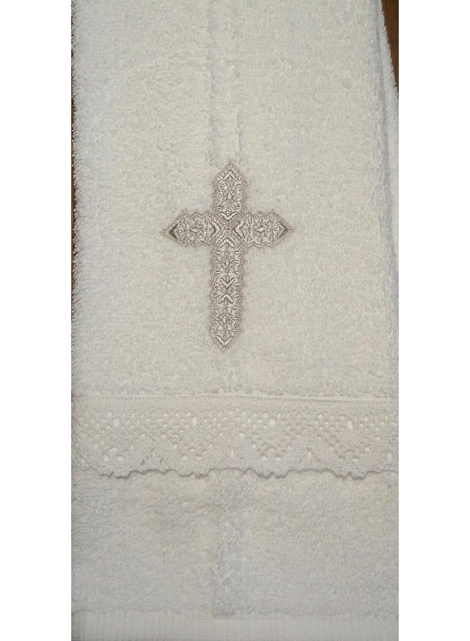 Integrity Designs Baby Baptism Towel with Cross Embroidery and Lace - Image 1
