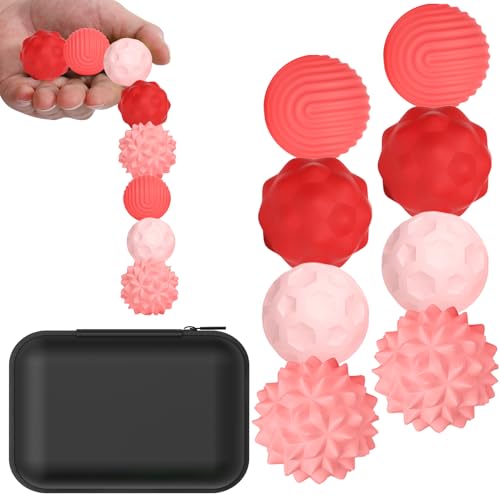 BUSOHA Silicone Fidget Balls 8 Pack Silicone Stress Relief Balls Stone for Adults Sensory Travel Toys for CalmingStressAutism and ADHDGifts for Adults Teens Red - Image 1