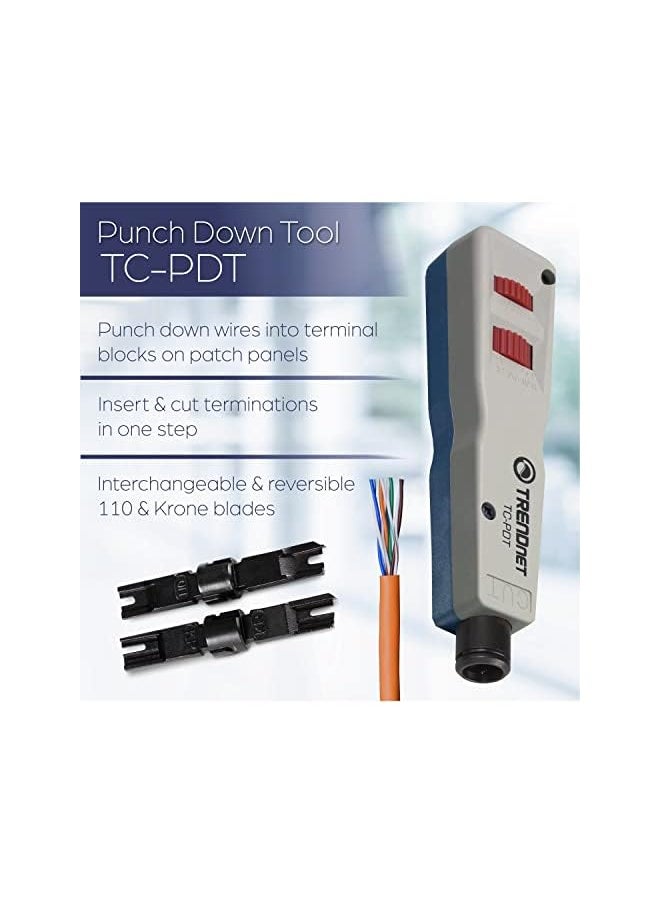 Trendnet - Punch Down Tool With 110 And Krone Blade Insert And Cut Terminations In One Operation Precision Blades Are Interchangeable And Reversible Network Punch Tool Grey Tc Pdt - Image 1