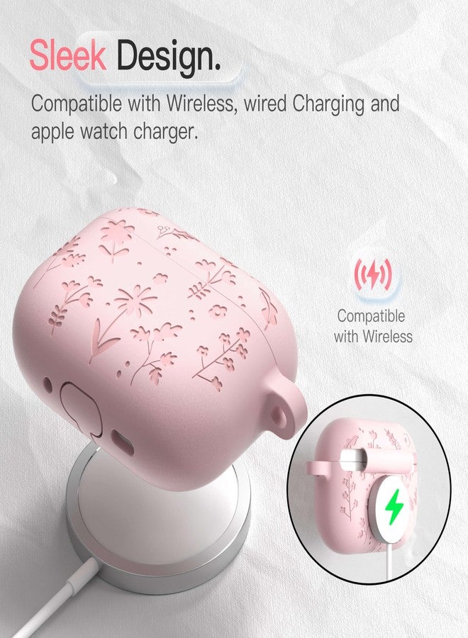 DamonLight for AirPods Pro 3 Case (2025) DamonLight Floral Engraved Shockproof Protective Soft Silicone Case Cover with Cleaning Pen and Floral Keychain for Apple Airpods Pro 3rd Generation (Pink) - Image 3