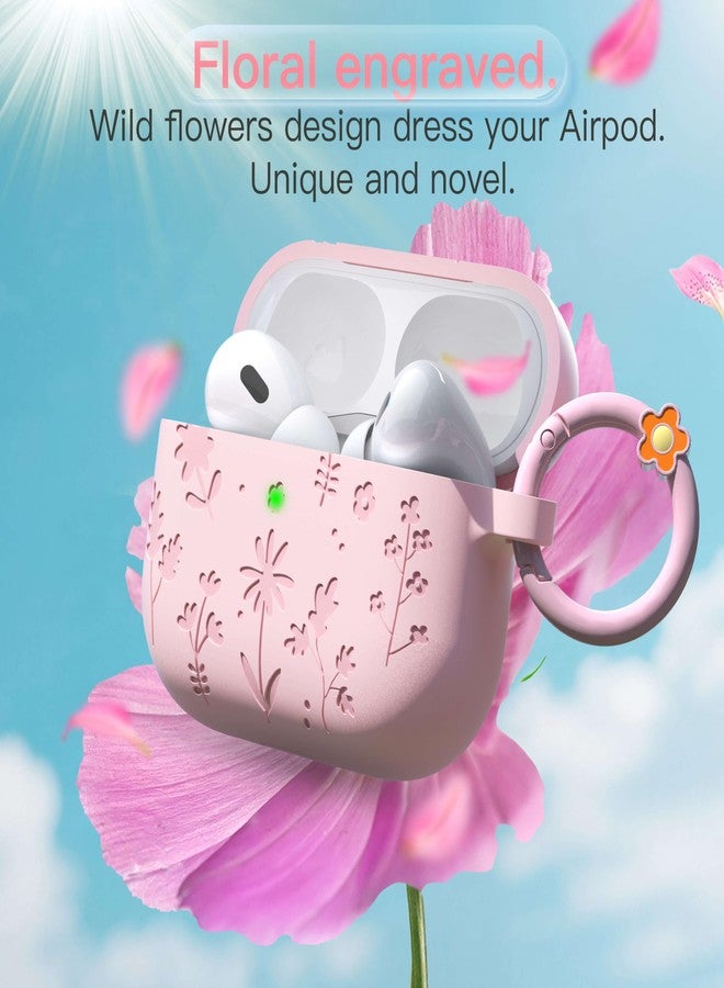 DamonLight for AirPods Pro 3 Case (2025) DamonLight Floral Engraved Shockproof Protective Soft Silicone Case Cover with Cleaning Pen and Floral Keychain for Apple Airpods Pro 3rd Generation (Pink) - Image 5