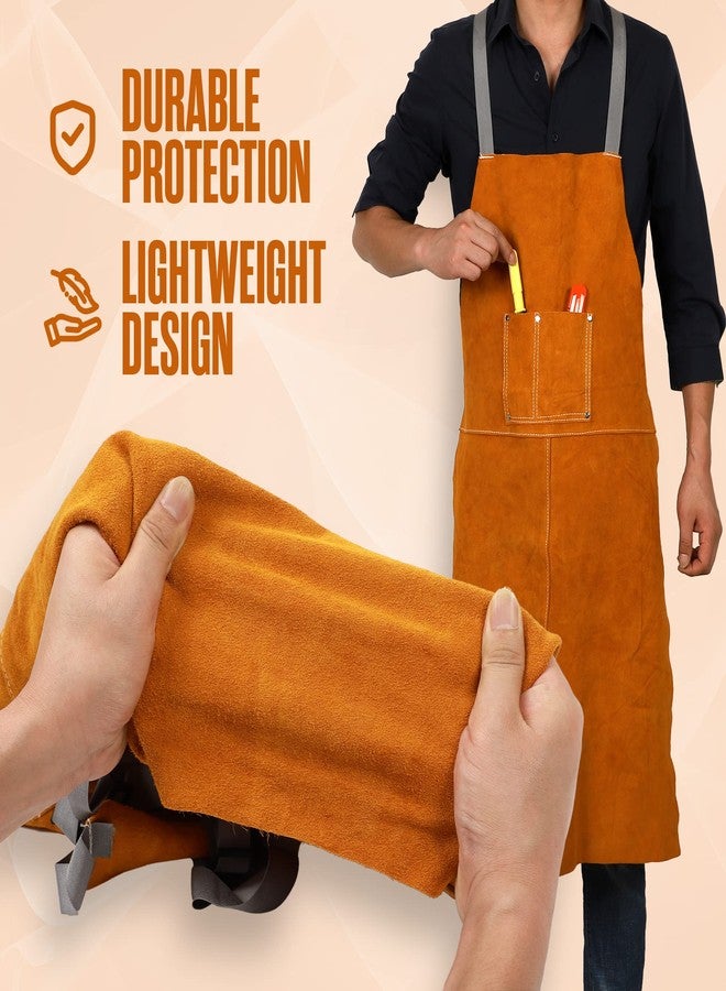 Houseables Leather Welding Apron, Fire Resistant Welder Smock, 23 x 35 Inch, Large, 2 Pockets, Kevlar Stitching, Safety Accessory For Blacksmithing, Carpentry, Torch Work, Roofing, Woodworking, - Image 3