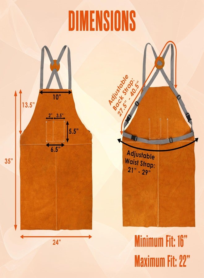 Houseables Leather Welding Apron, Fire Resistant Welder Smock, 23 x 35 Inch, Large, 2 Pockets, Kevlar Stitching, Safety Accessory For Blacksmithing, Carpentry, Torch Work, Roofing, Woodworking, - Image 2