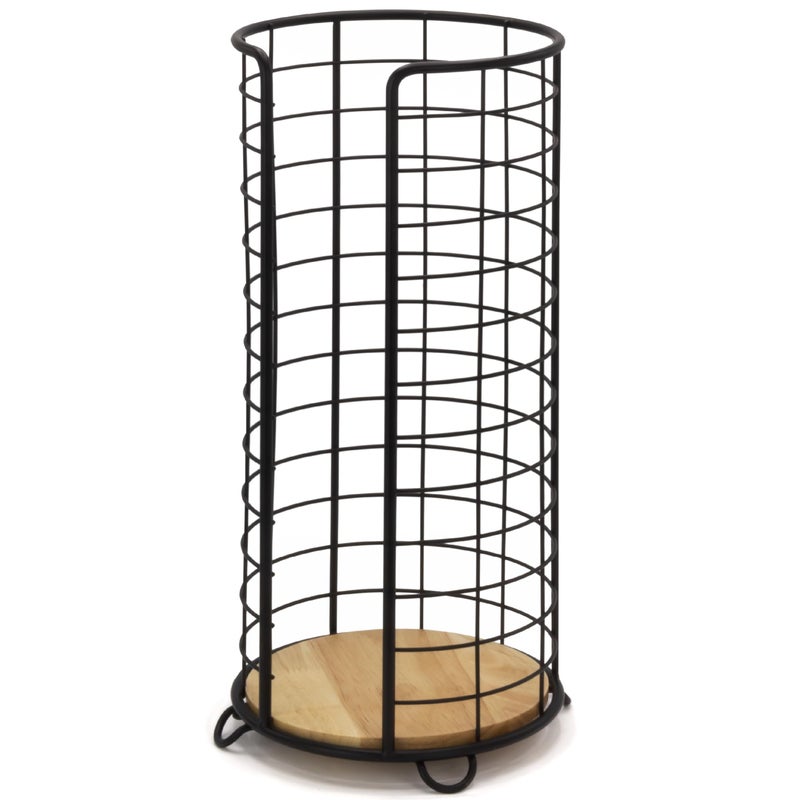 BROOKSTONE Stylish Toilet Paper Holder with Bamboo Base Freestanding Bathroom Tissue Organizer Minimalistic Storage Solution Modern Trending Design Holds Large Rolls Black - Image 2