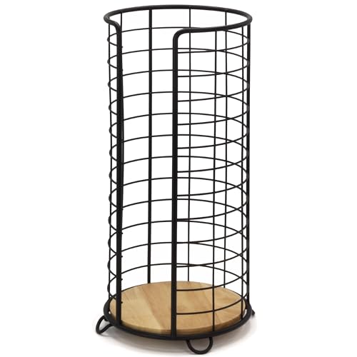 BROOKSTONE Stylish Toilet Paper Holder with Bamboo Base Freestanding Bathroom Tissue Organizer Minimalistic Storage Solution Modern Trending Design Holds Large Rolls Black - Image 1